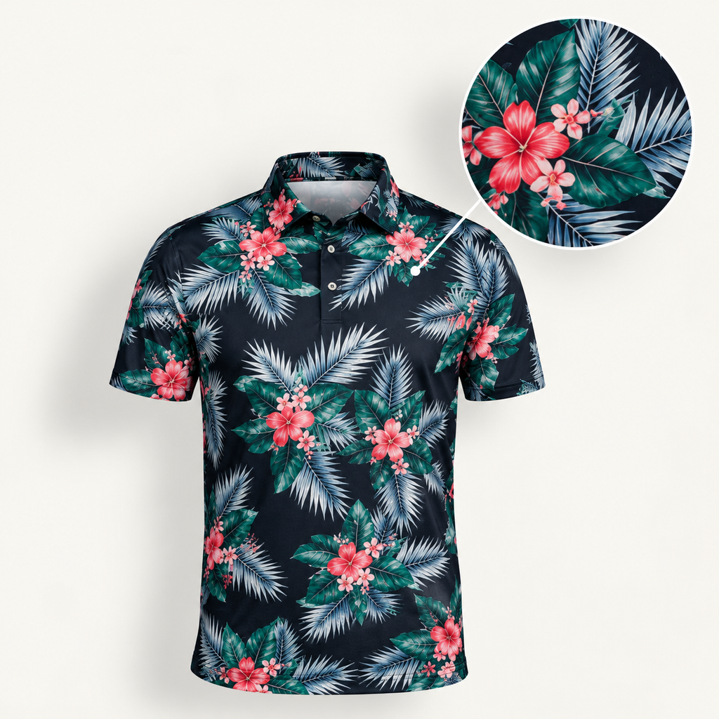 Midnight Hibiscus Polo