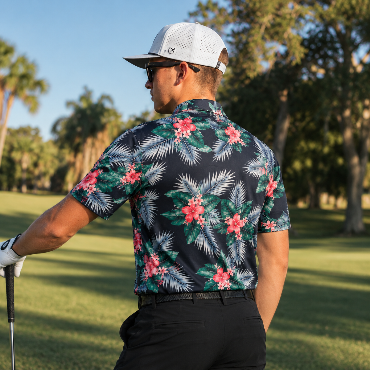 Midnight Hibiscus Polo