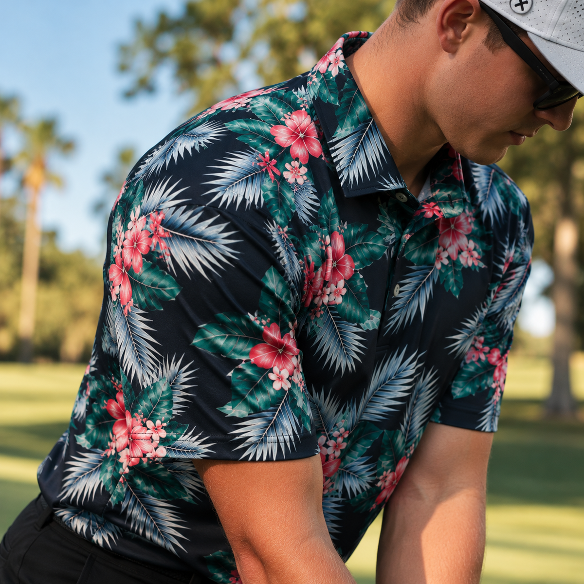 Midnight Hibiscus Polo